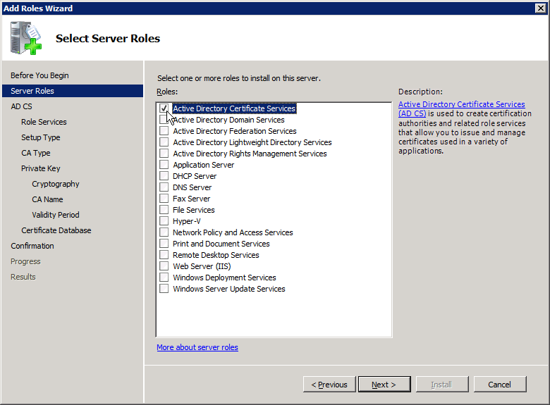 Add Active Directory Certificate Services AD CS Role 1
