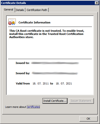 Check Root CA Certificate (not valid 1)